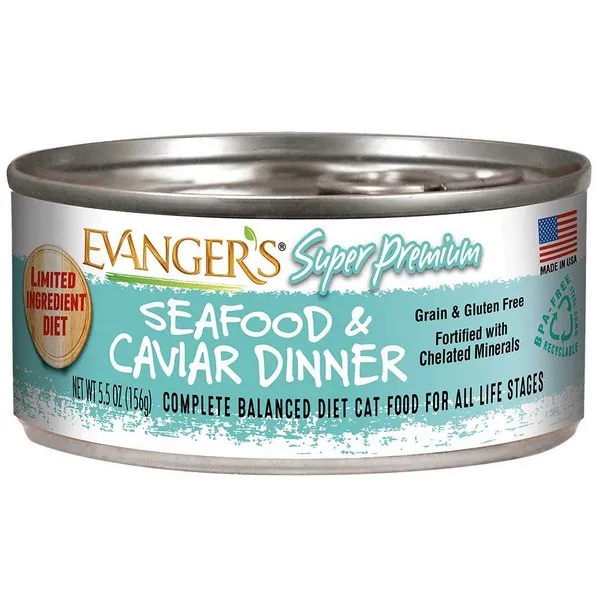 24/5.5 oz. Evanger's Super Premium Seafood & Caviar Dinner For Cats - Food